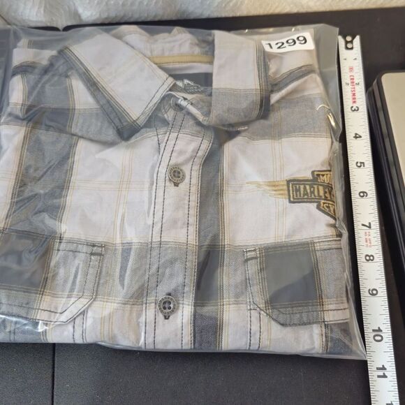 Genuine Harley Davidson Shirt Mens L Black White Plaid Spellout Logo Cotton - Picture 12 of 14